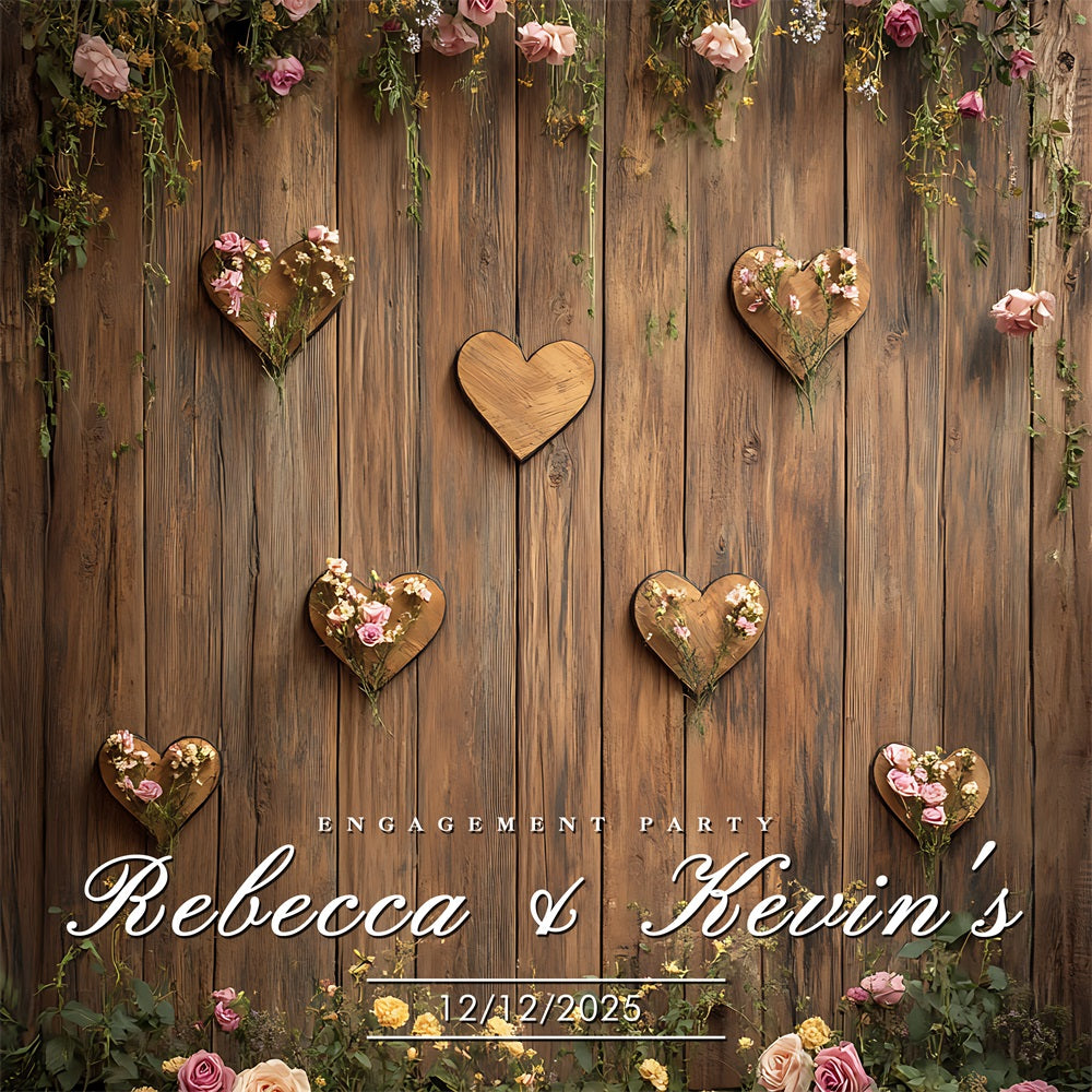 Personalised Wedding Backdrop Wooden Hearts Floral Engagement Party Backdrop BRP12-368