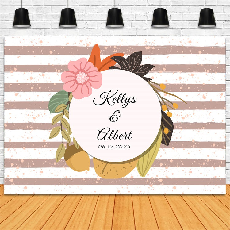 Personalized Photo Backdrop Wedding Pink Floral Stripe Backdrop BRP12-377