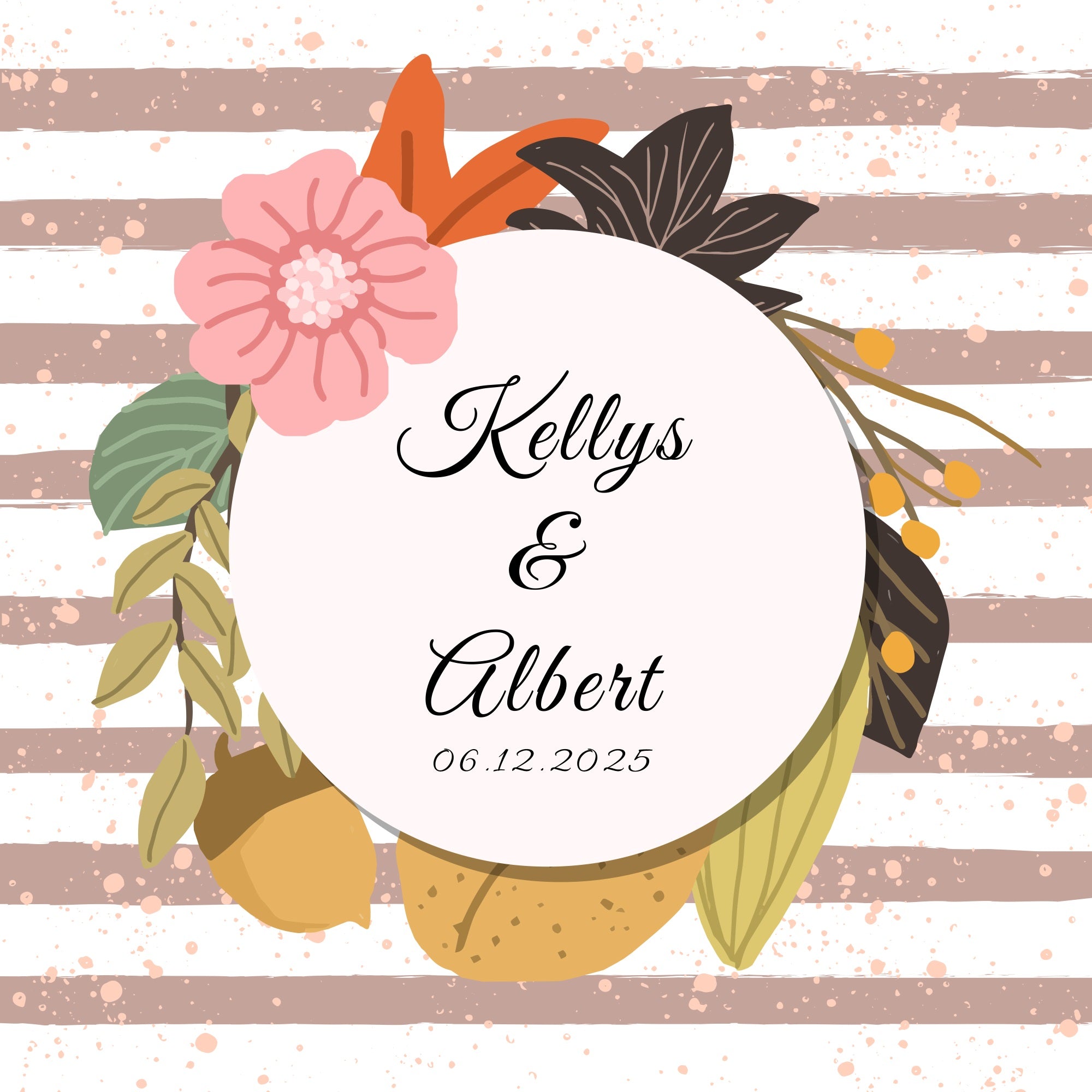 Personalized Photo Backdrop Wedding Pink Floral Stripe Backdrop BRP12-377