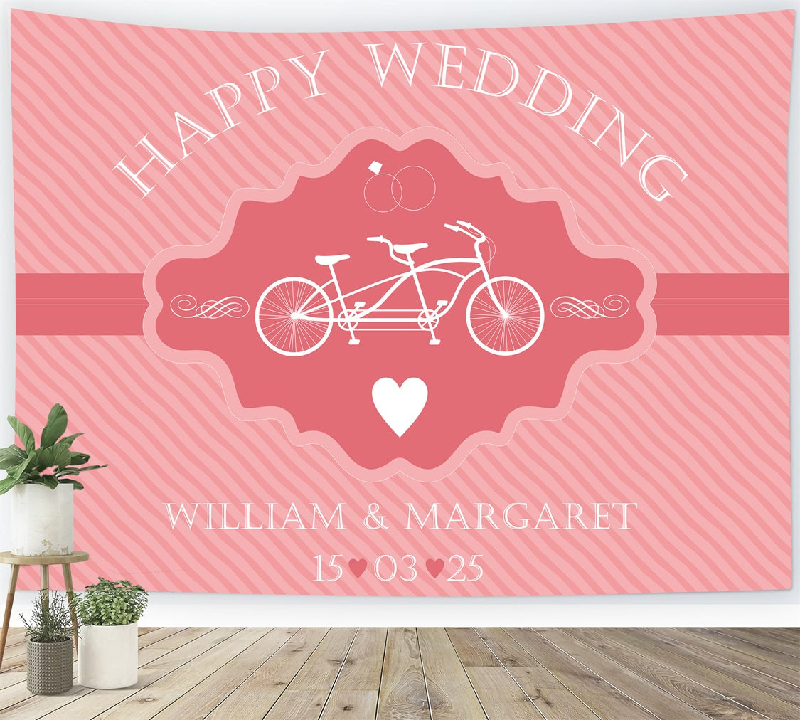 Custom Wedding Photo Backdrops Pink Tandem Bicycle Backdrop BRP12-378