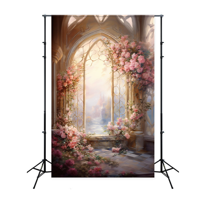 Backdrop Maternity Background Pink Floral Arch Window Backdrop BRP12-39