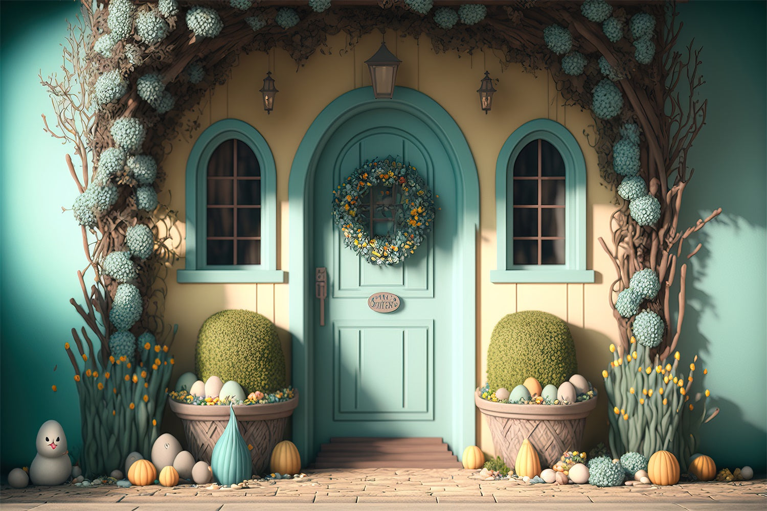 Easter Photo Backdrop Pastel Egg Garden Doorway Backdrop BRP12-390