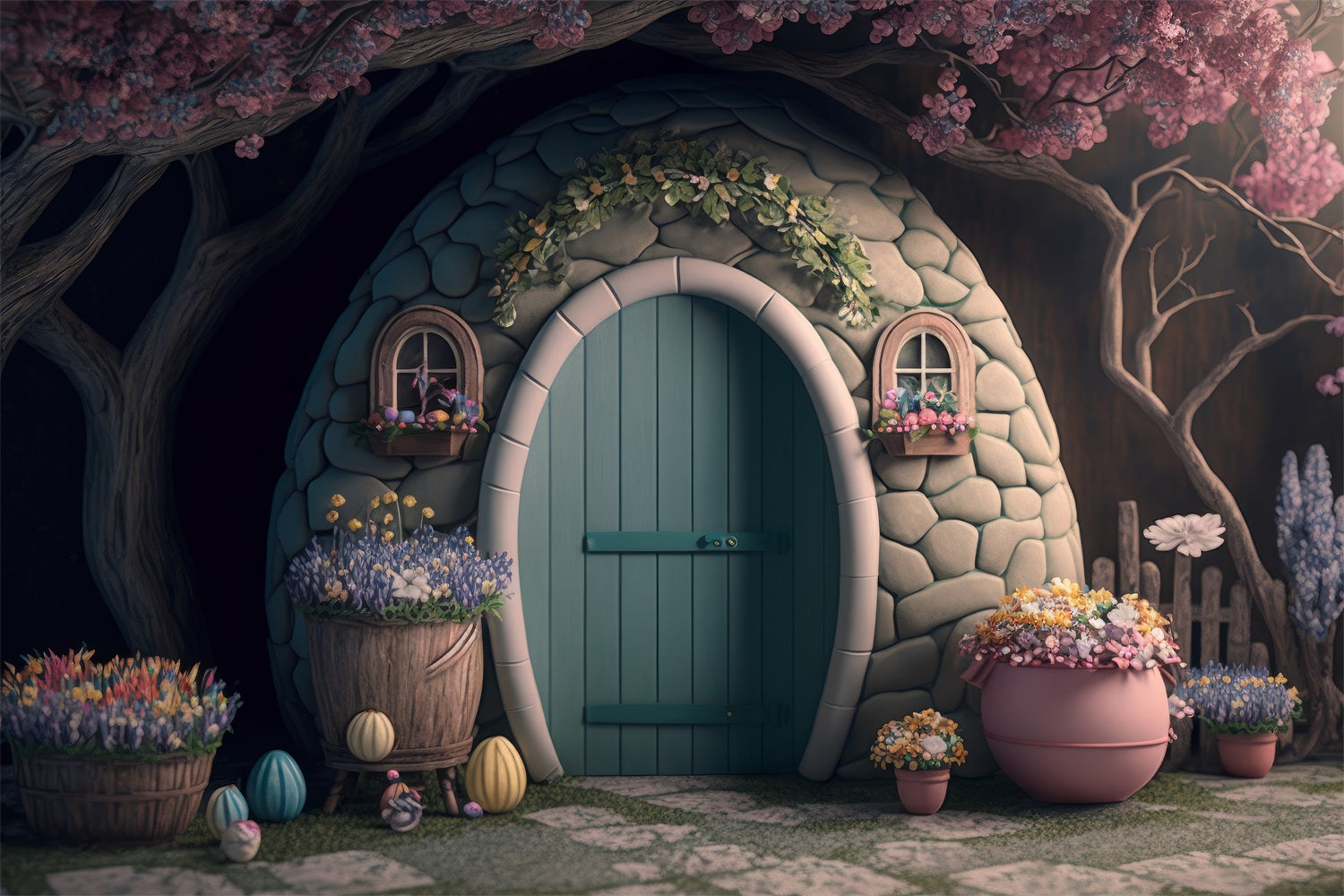 Easter Photo Backdrop Fairy Tale Easter Egg Cottage Backdrop BRP12-392