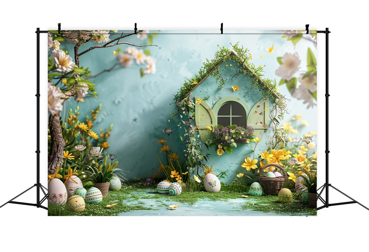 Easter Picture Backdrops Garden Cottage Yellow Blooms Backdrop BRP12-399