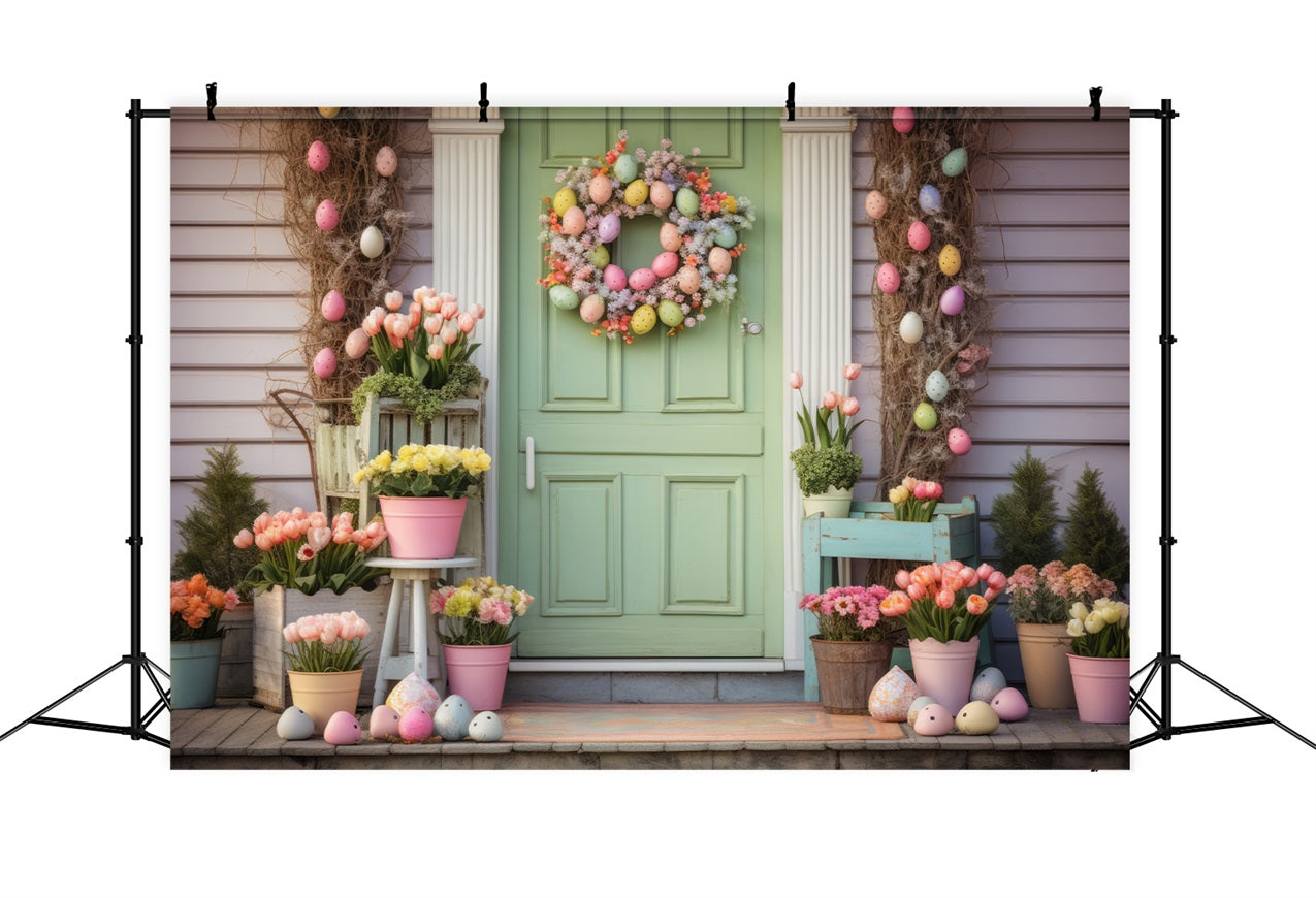 Easter Backdrops Ideas Green Door Tulip Decor Backdrop BRP12-404