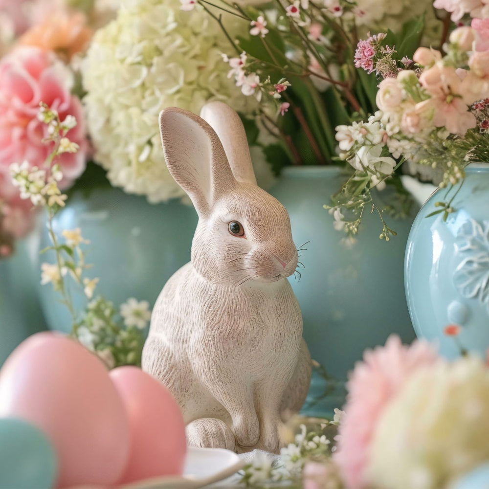 Photography Easter Backdrop Floral Bunny Statue Scene Backdrop BRP12-423