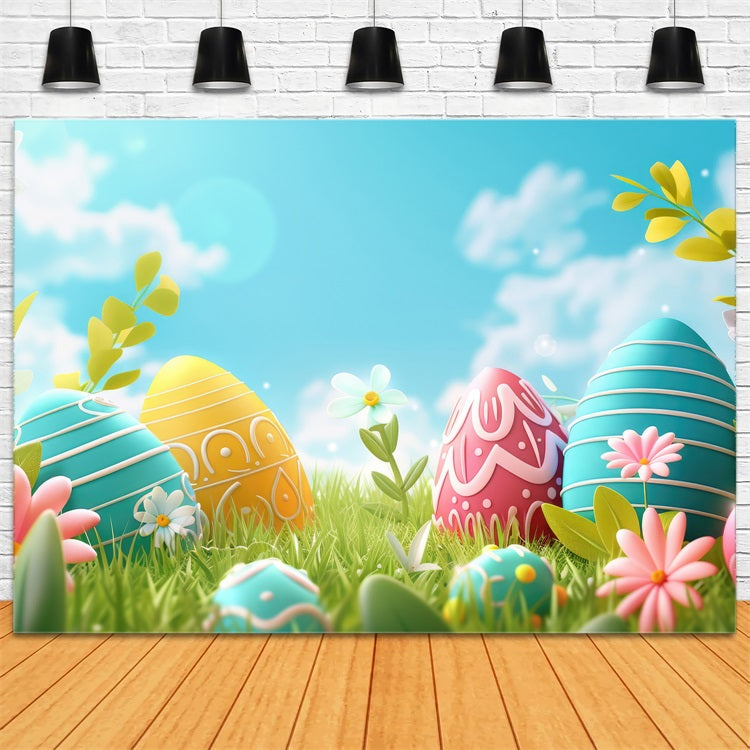 Easter Backdrops Spring Blue Sky Painted Egg Backdrop BRP12-427
