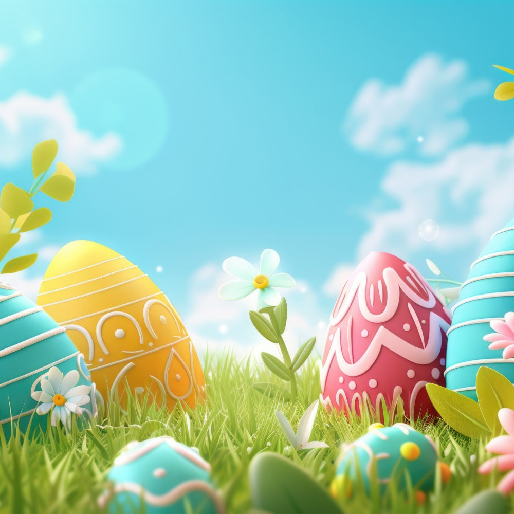 Easter Backdrops Spring Blue Sky Painted Egg Backdrop BRP12-427