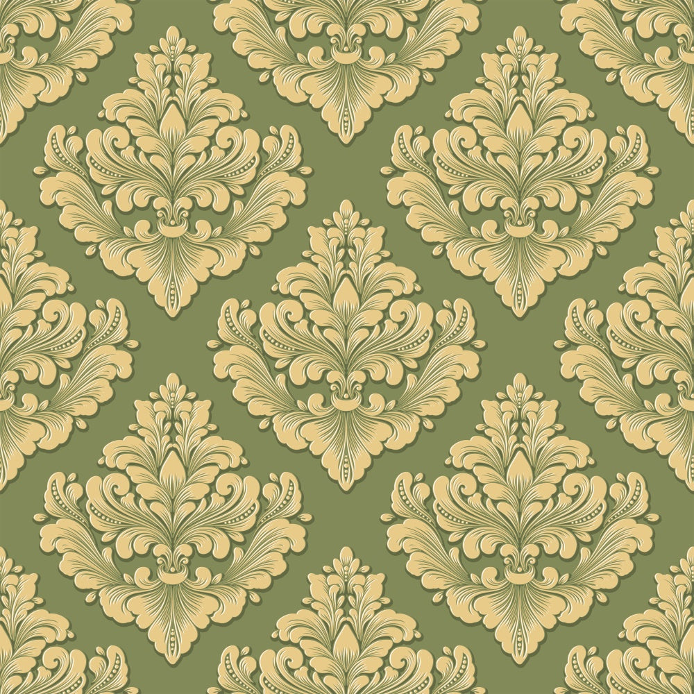 Damask Backdrop Photography Gold Green Ornate Floral Backdrop BRP12-615
