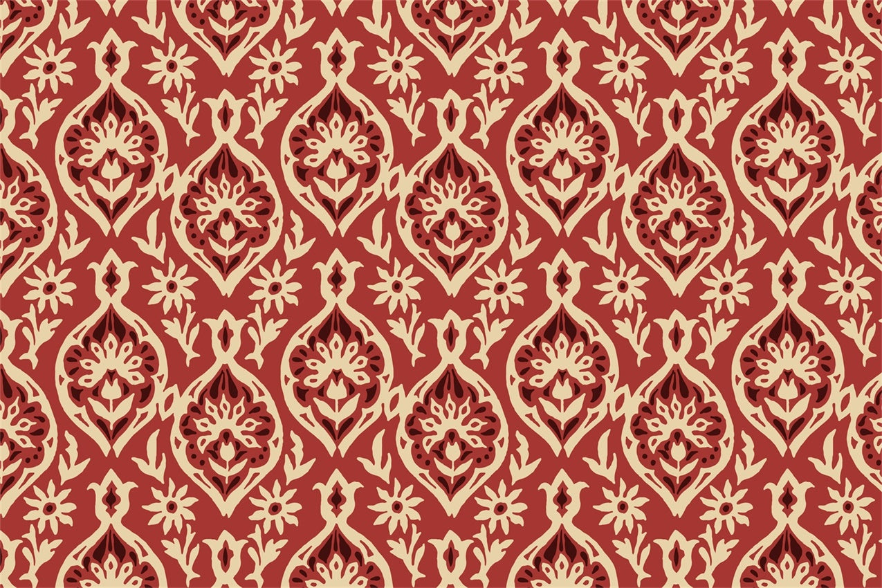 Damask Photo Backdrops Vintage Red Ivory Floral Backdrop BRP12-619