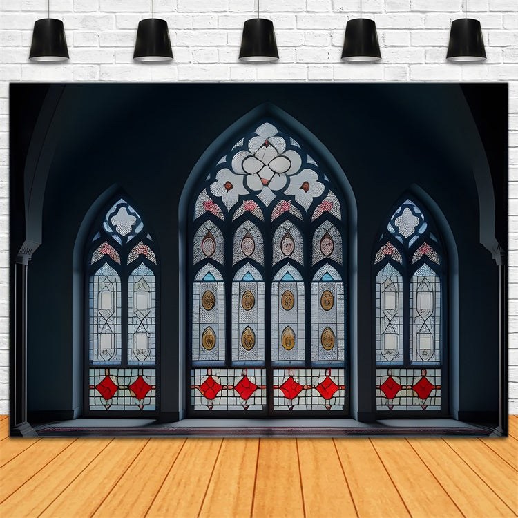 Church Backdrop Design Stained Glass Arched Window Backdrop BRP12-708