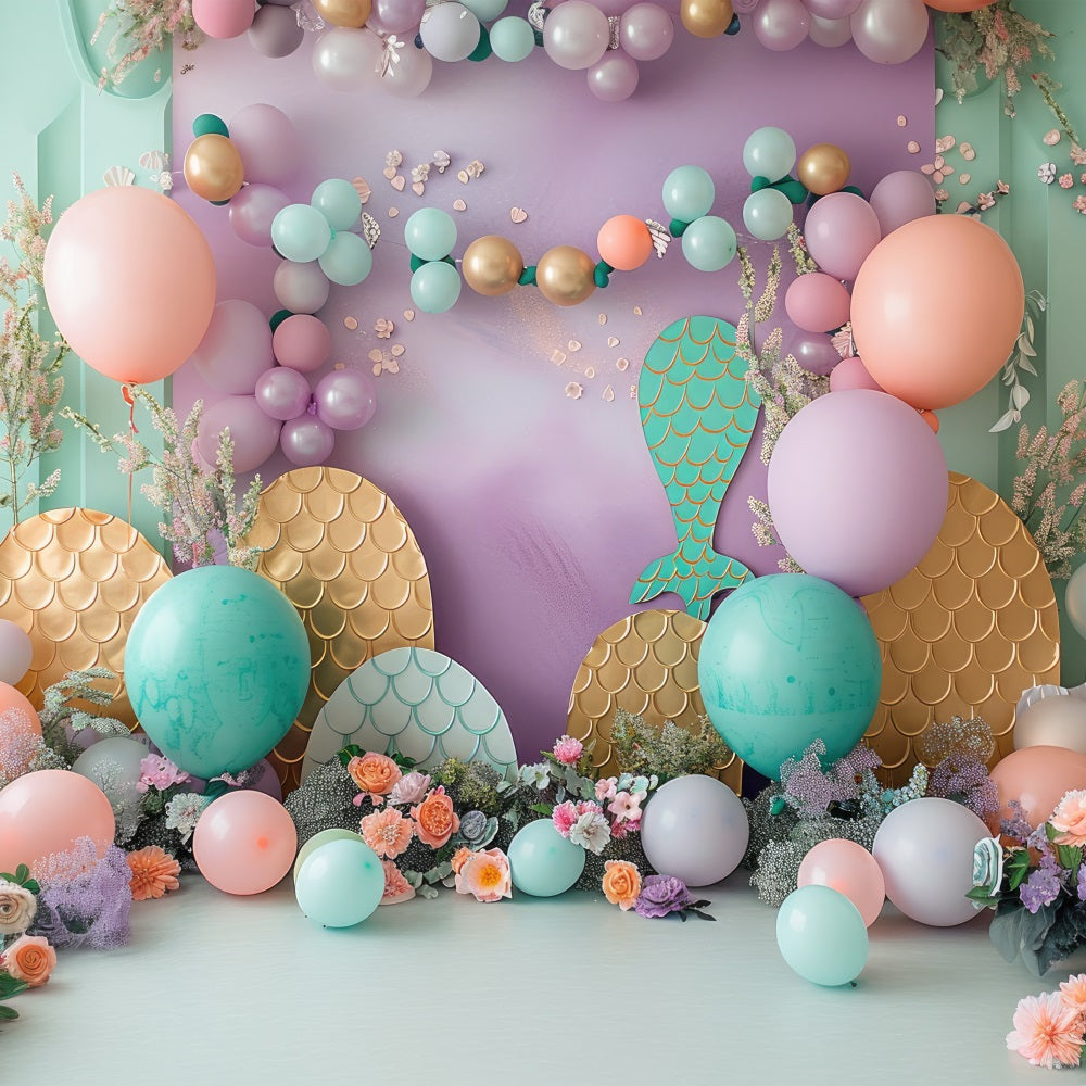 Mermaid Party Backdrops Oceanic Fantasy Balloon Flower Backdrop BRP12-83