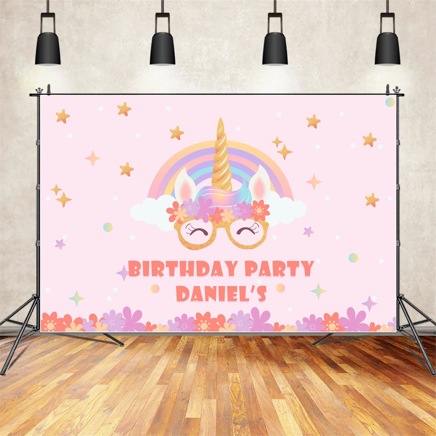 Custom Birthday Backdrops Rainbow Unicorn Floral Backdrop BRP2-115