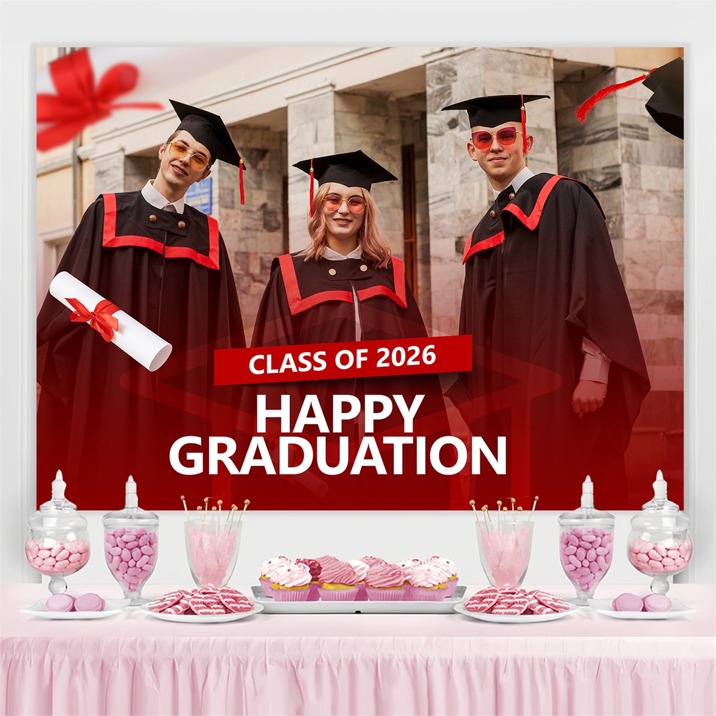 Personalized Graduation Photo Backdrop Cap Gown Graduation Party Backdrop BRP2-276