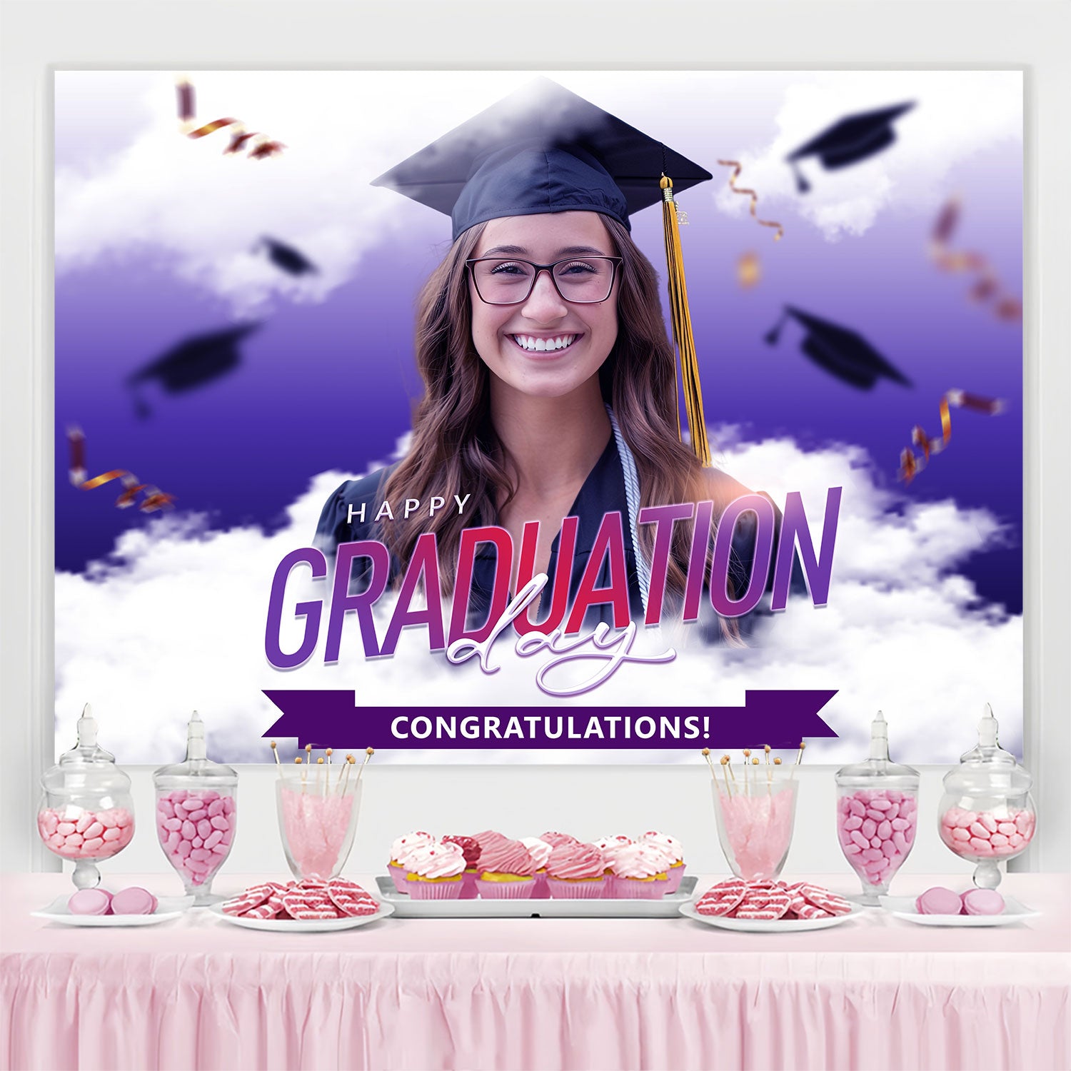 Customized Graduation Backdrop Purple Haze Graduation Party Backdrop BRP2-277