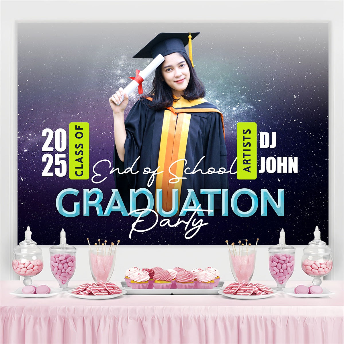Custom Graduation Backdrops Galactic Themed Graduation Party Backdrop BRP2-279