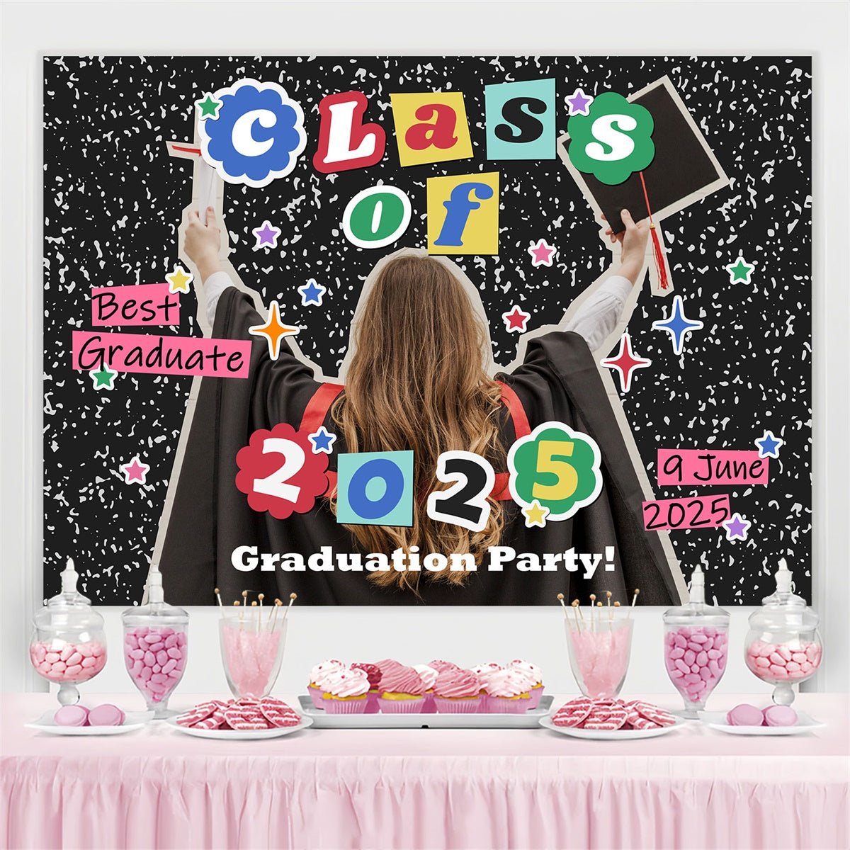 Personalized Graduation Backdrops Colorful Shiny Graduation Party Backdrop BRP2-289