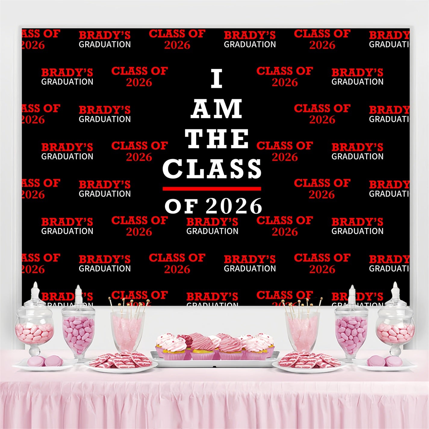 Personalized Graduation Backdrop Bold Red Black Graduation Party Backdrop BRP3-10