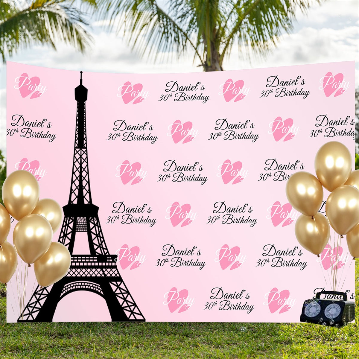 Custom Happy Birthday Backdrop Eiffel Tower 30th Backdrop BRP3-100