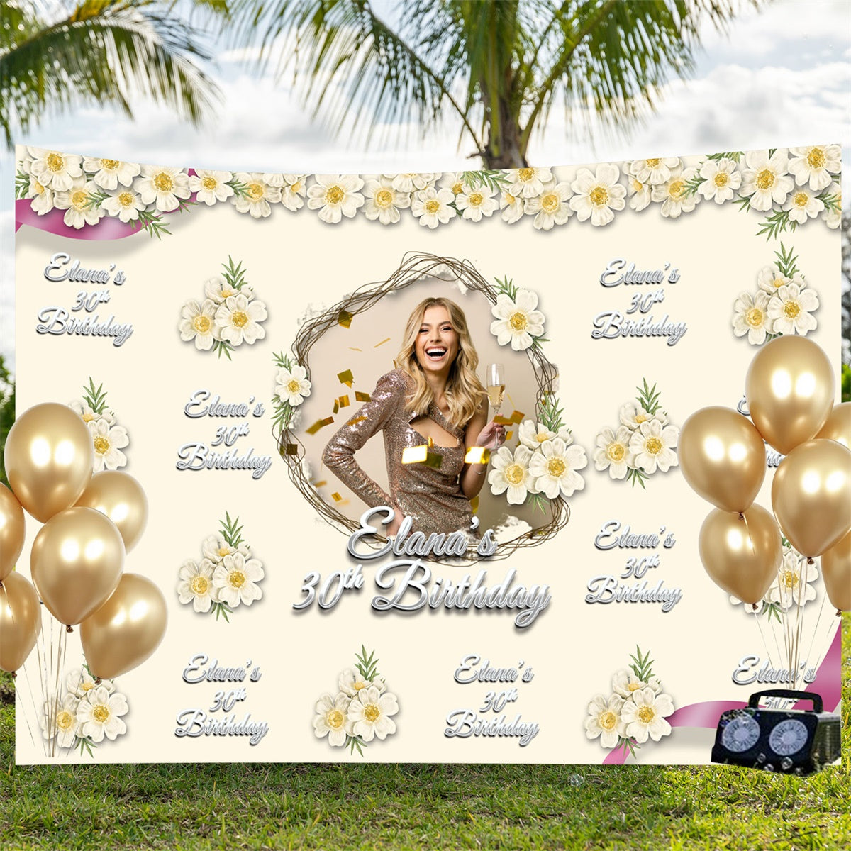Custom Made Birthday Backdrops Classy Ivory Bloom 30th Backdrop BRP3-103