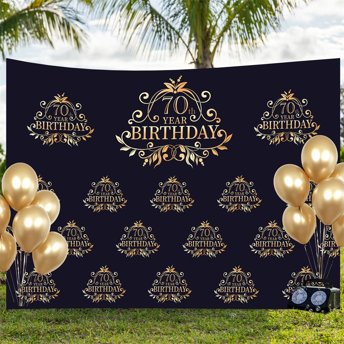 Customized Birthday Backdrop Elegant Gold Black 70th Backdrop BRP3-104