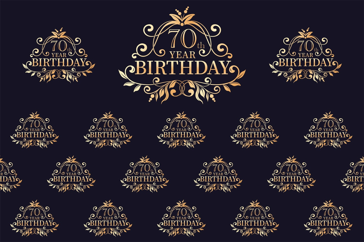 Customized Birthday Backdrop Elegant Gold Black 70th Backdrop BRP3-104