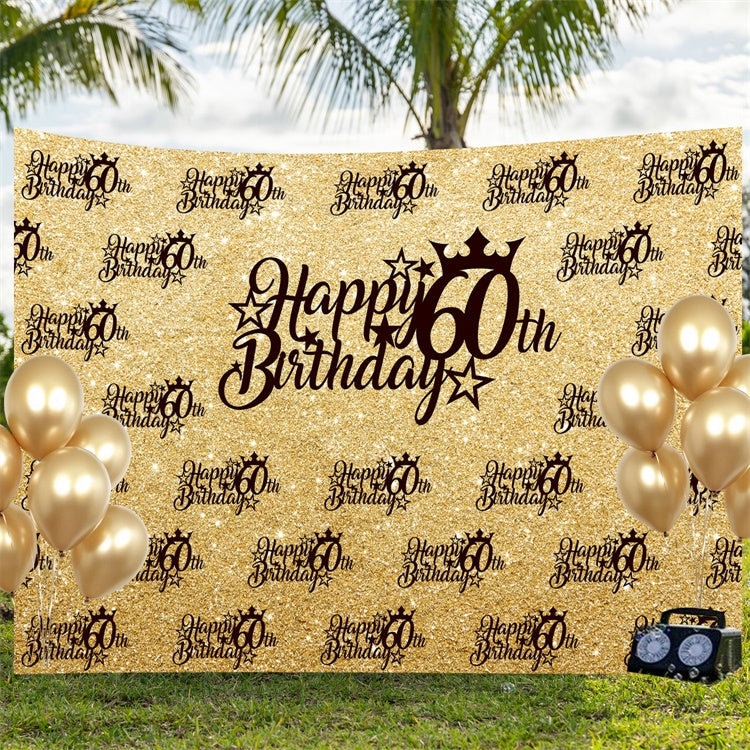 Personalized 60th Birthday Backdrop Golden Glitter Backdrop BRP3-105