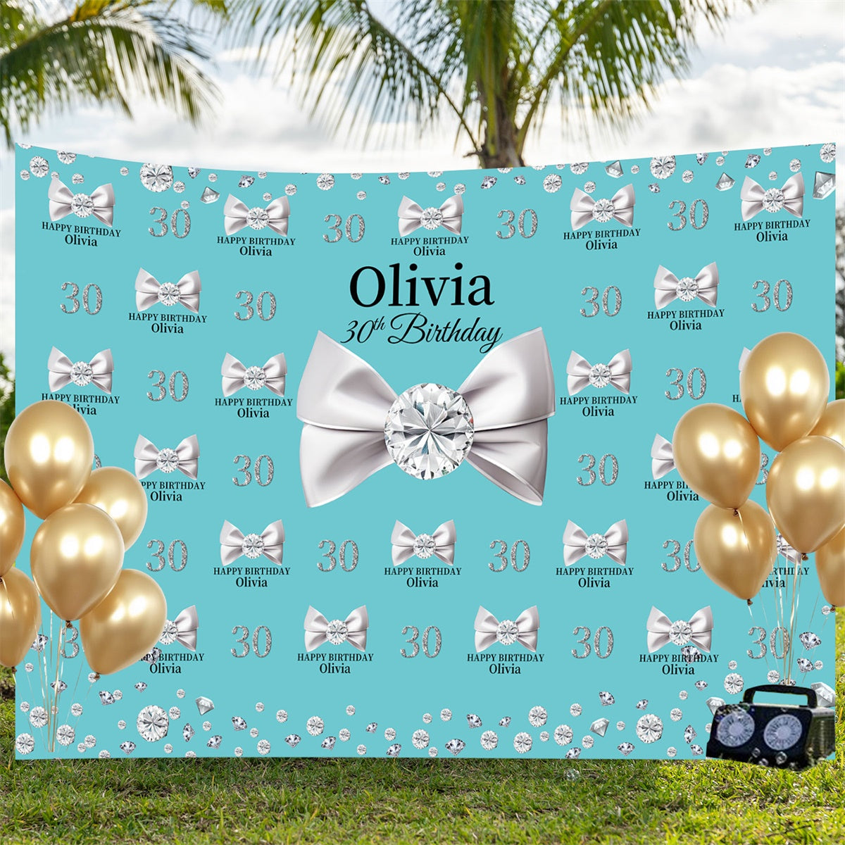 Custom Happy Birthday Backdrop Shimmering Bow Party Backdrop BRP3-106
