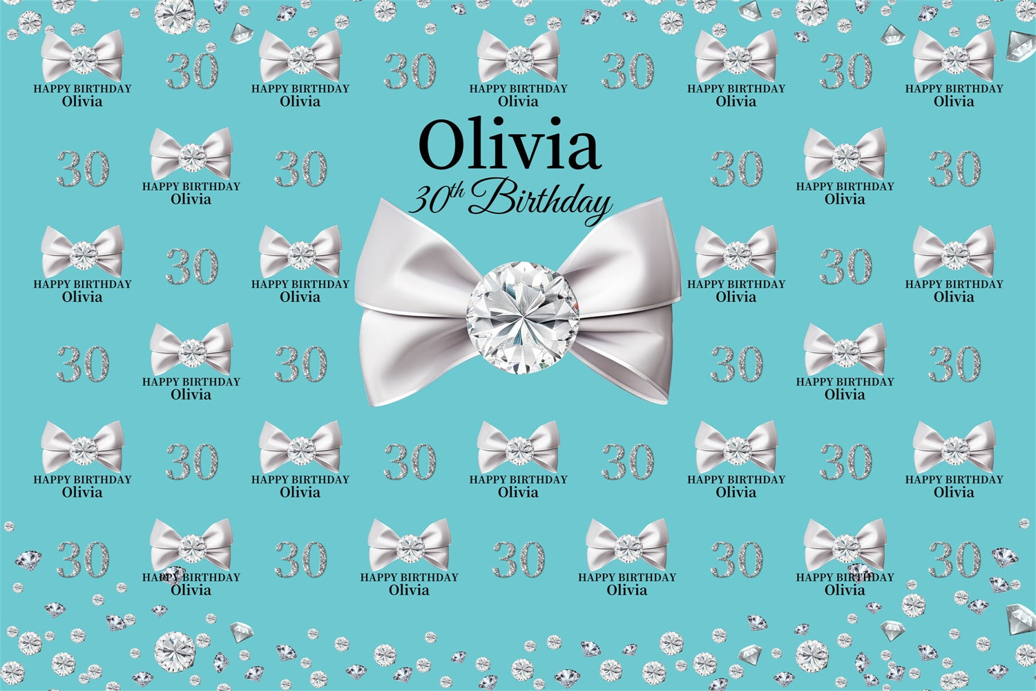 Custom Happy Birthday Backdrop Shimmering Bow Party Backdrop BRP3-106
