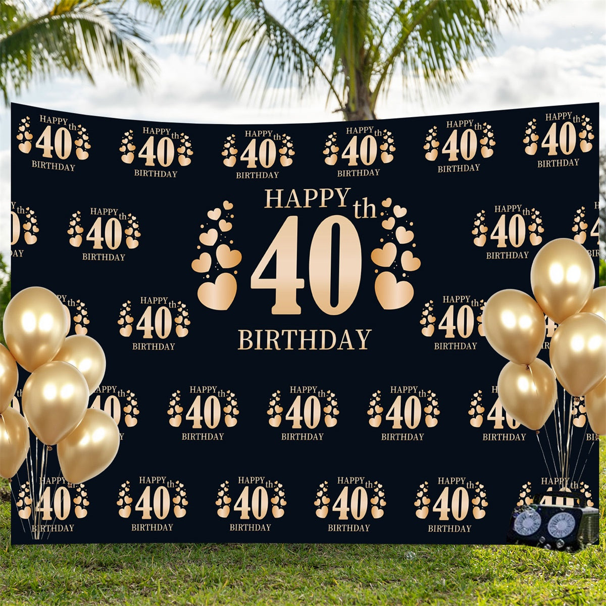 Personalized 40th Birthday Backdrop Chic Golden Hearts Backdrop BRP3-108