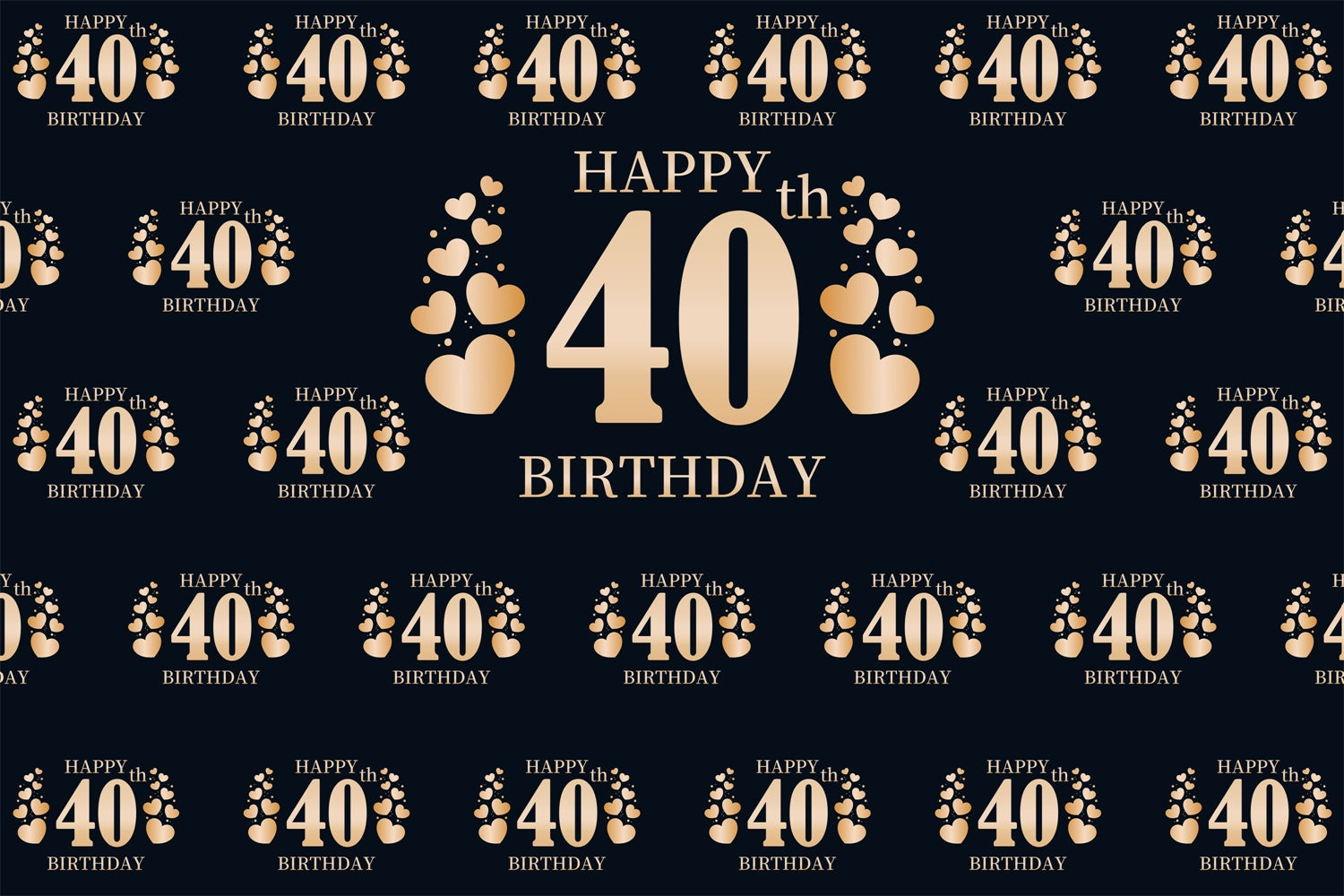 Personalized 40th Birthday Backdrop Chic Golden Hearts Backdrop BRP3-108