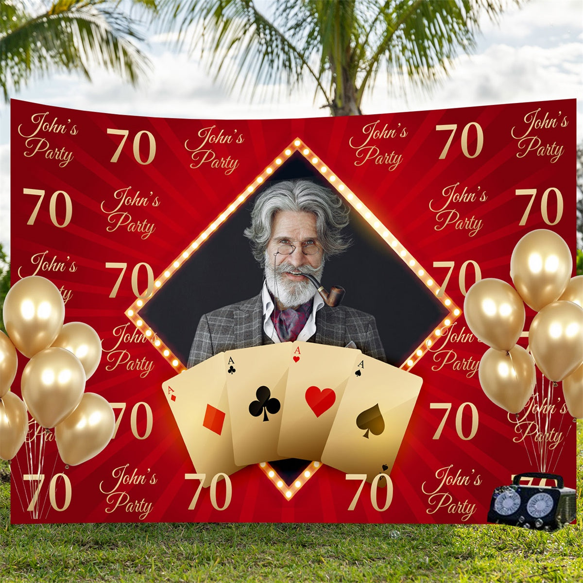 Personalized 70th Birthday Backdrop Card Game Red Backdrop BRP3-109
