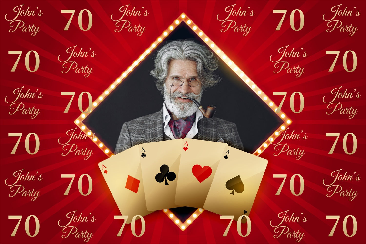 Personalized 70th Birthday Backdrop Card Game Red Backdrop BRP3-109
