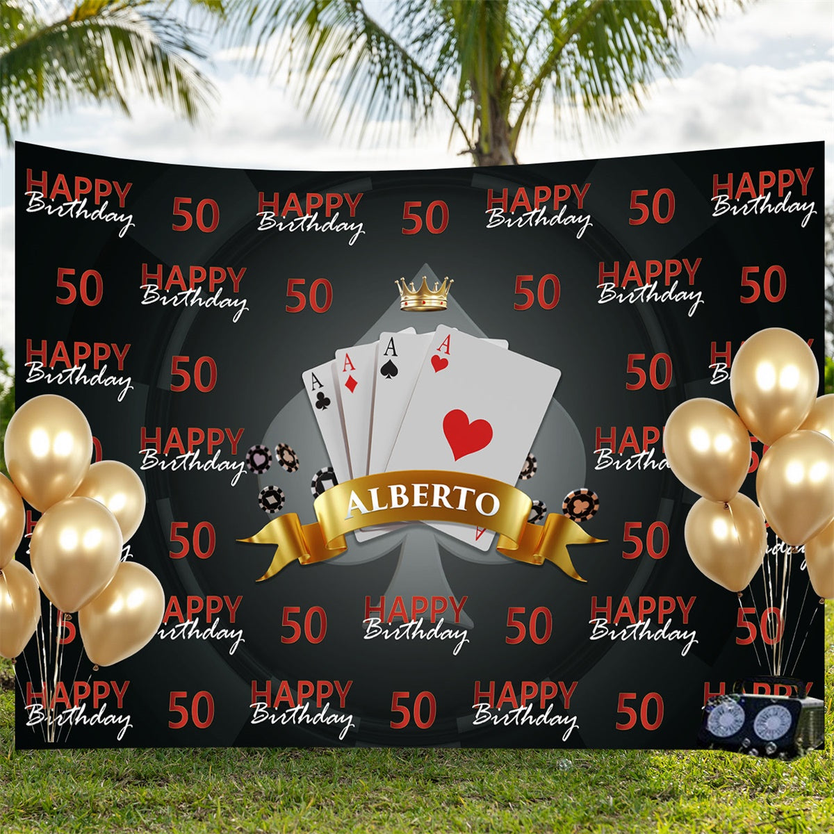 Personalized 50th Birthday Backdrop Poker Party Backdrop BRP3-110