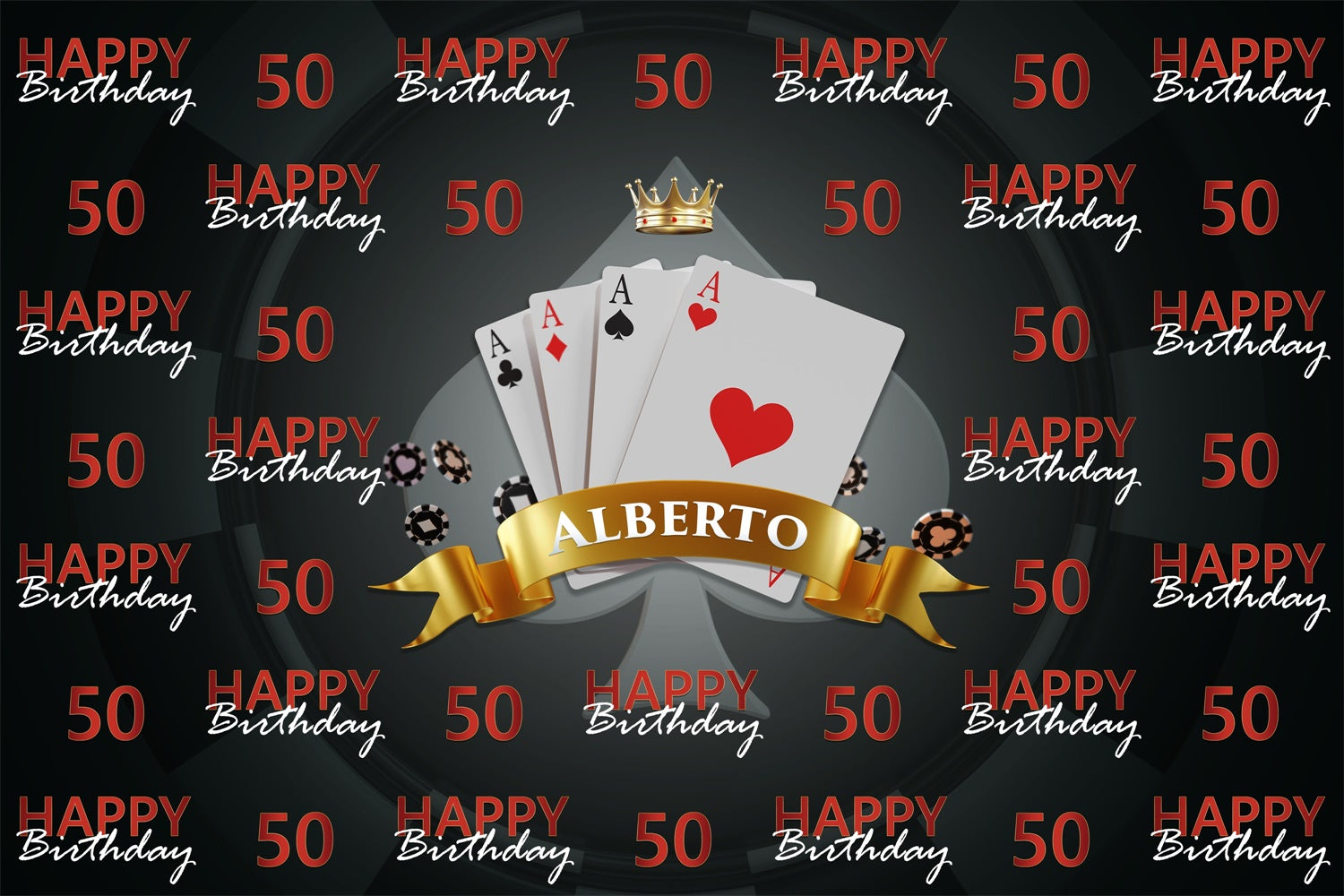 Personalized 50th Birthday Backdrop Poker Party Backdrop BRP3-110