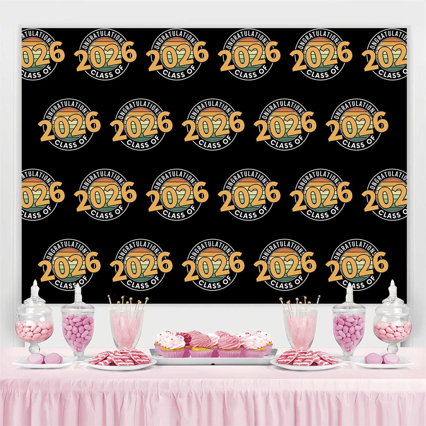 Customized Graduation Backdrop Retro Circle Design Graduation Party Backdrop BRP3-12