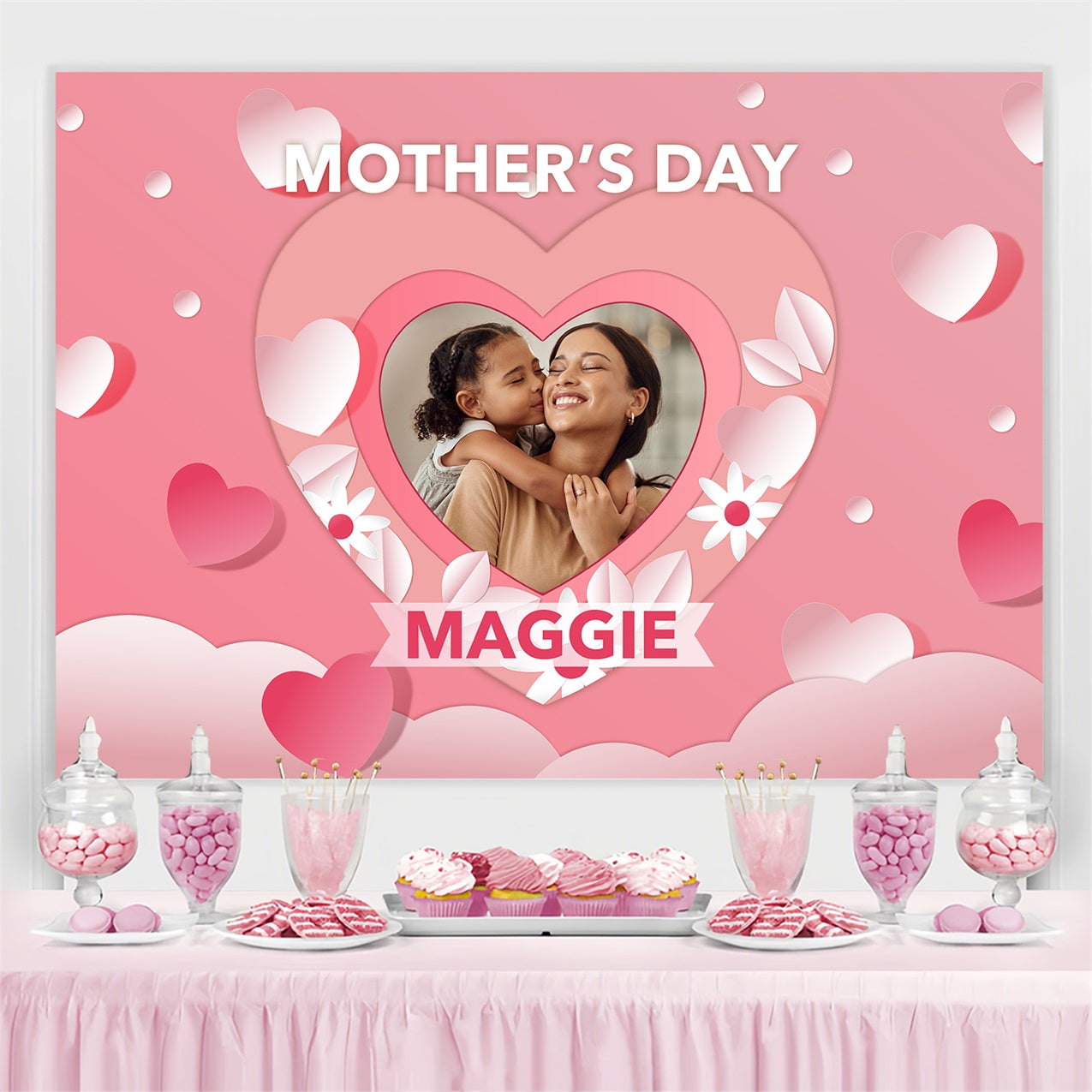 Mother's Day Photography Backdrops Pink Hearts Love Custom Backdrop BRP3-121