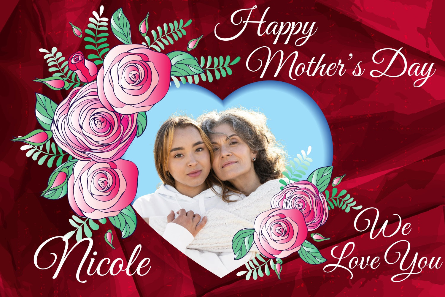 Backdrops For Mother's Day Red Rose Affection Personalized Backdrop BRP3-128