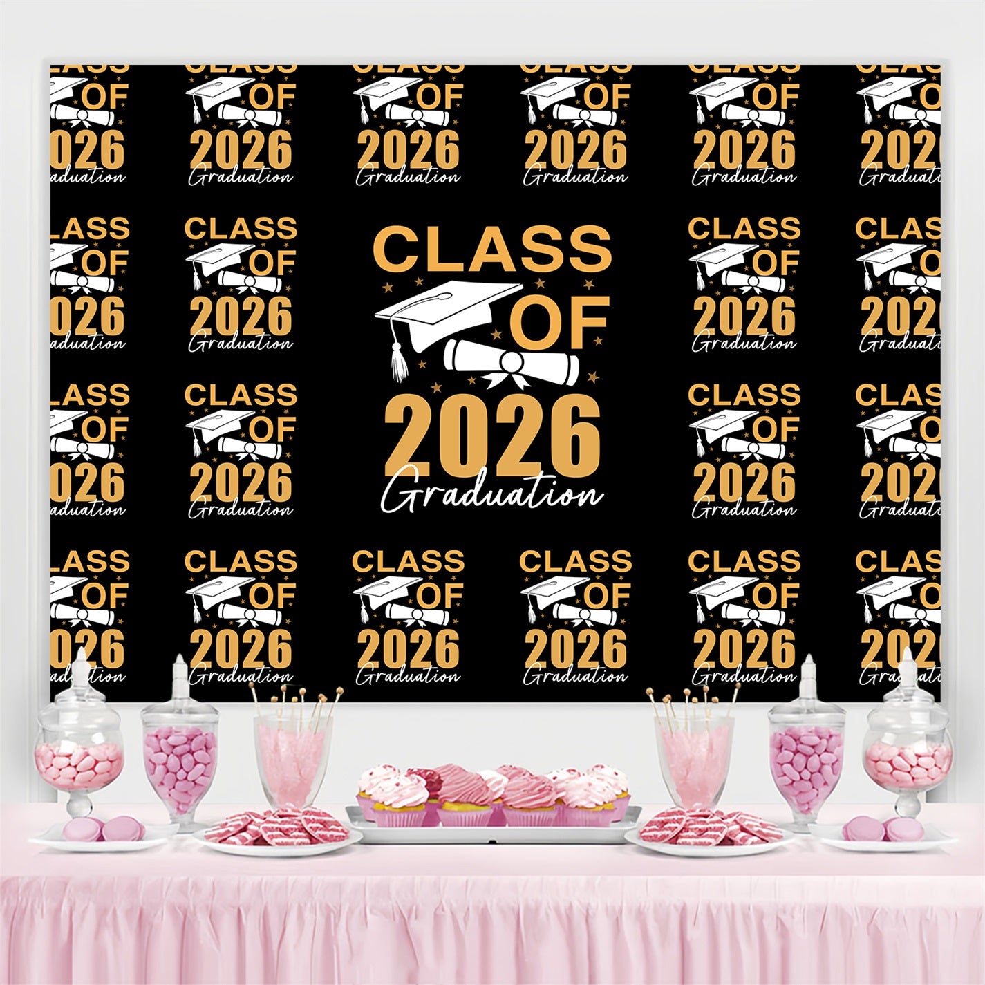 Personalized Graduation Backdrops Elegant Gold Graduation Party Backdrop BRP3-13