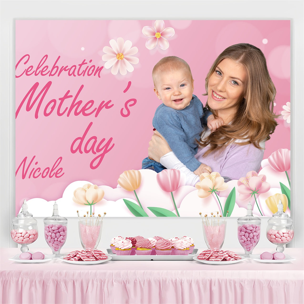Mother's Day Backdrop Pastel Flower Embrace Personalized Backdrop BRP3-137