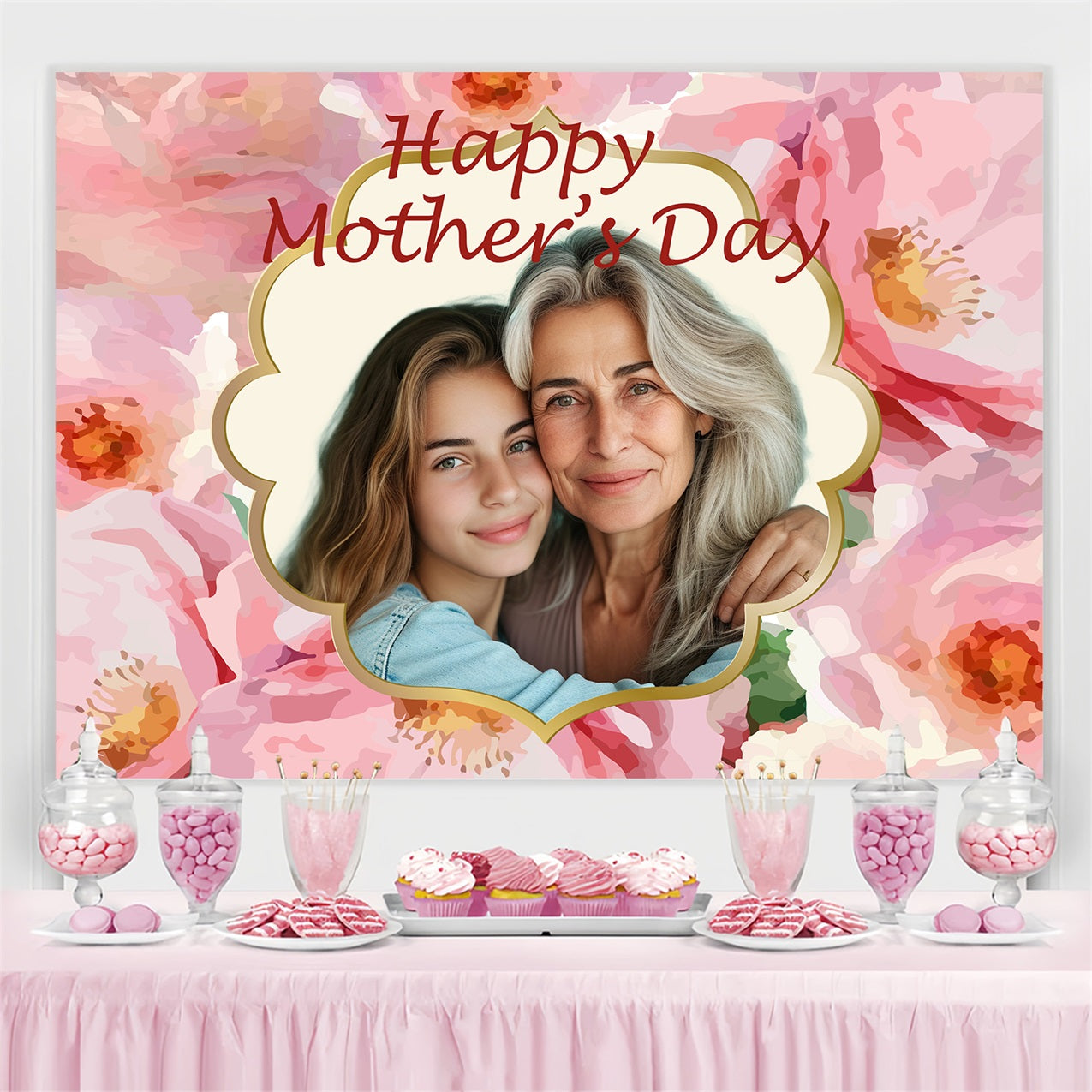 Backdrop For Mother's Day Blush Floral Backdrop Personalized Backdrop BRP3-147