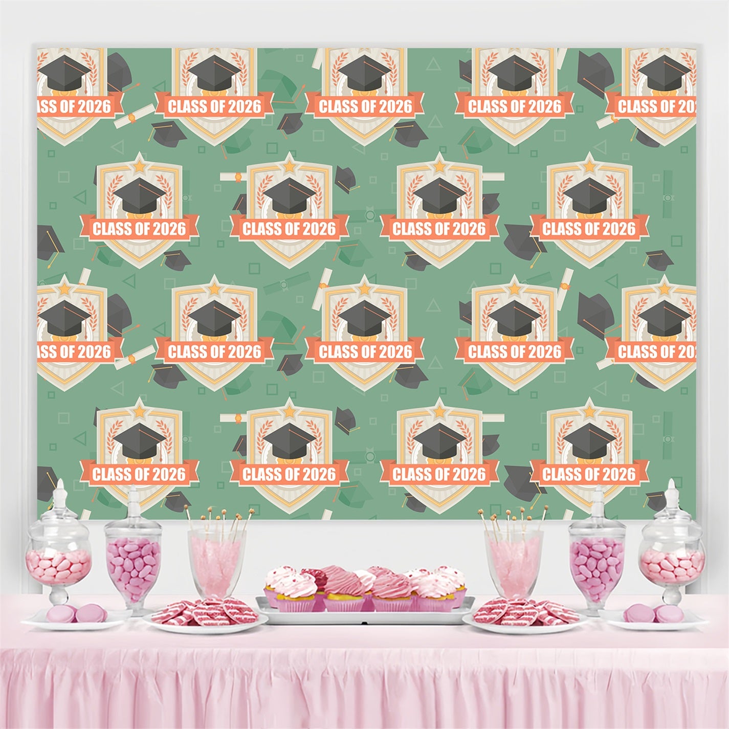 Personalized Graduation Backdrop Vintage Green Graduation Party Backdrop BRP3-15