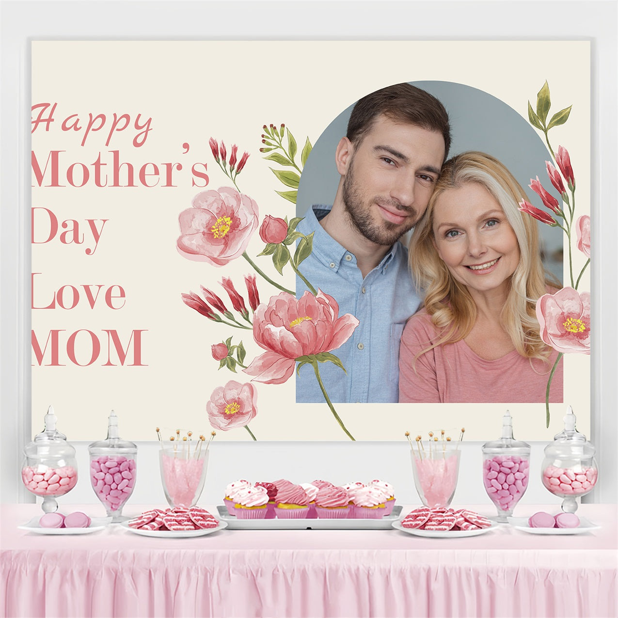 Mother Day Backdrop Floral Frame Love Personalized Backdrop BRP3-151