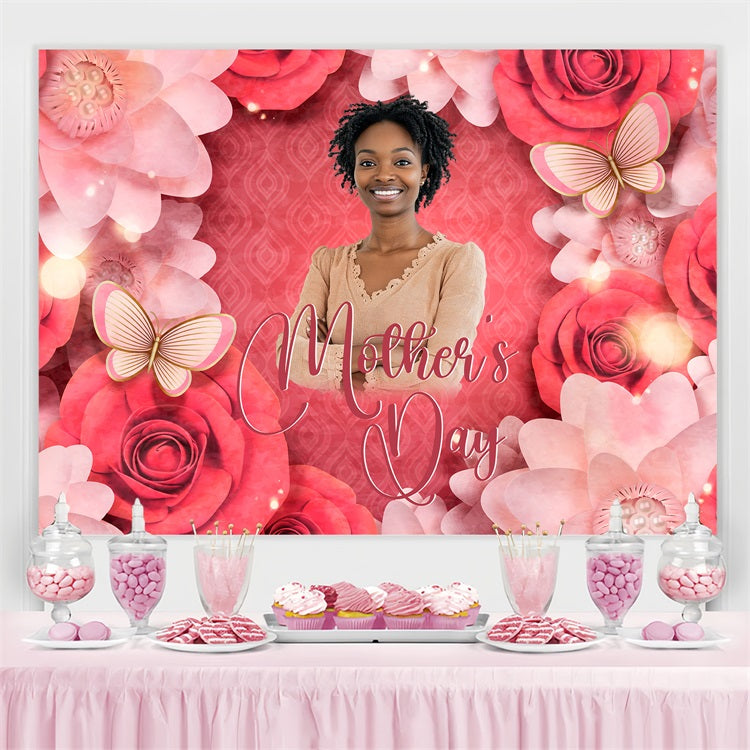 Mothers Day Backdrops Pink Rose Butterfly Personalized Backdrop BRP3-156