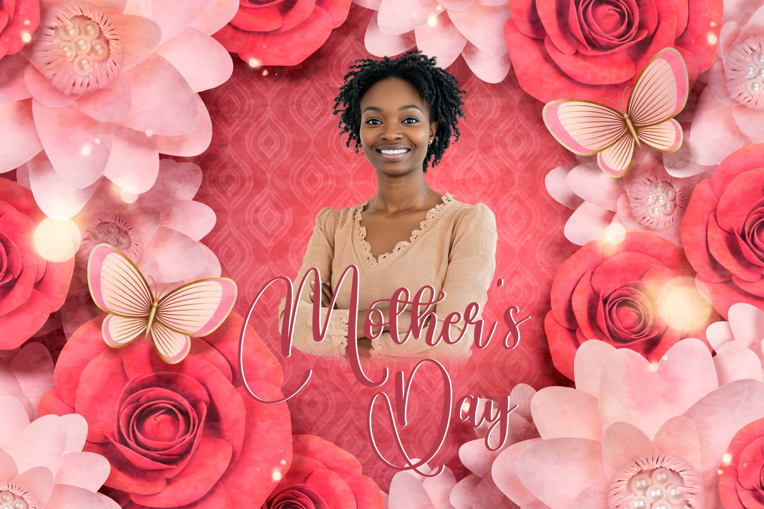 Mothers Day Backdrops Pink Rose Butterfly Personalized Backdrop BRP3-156