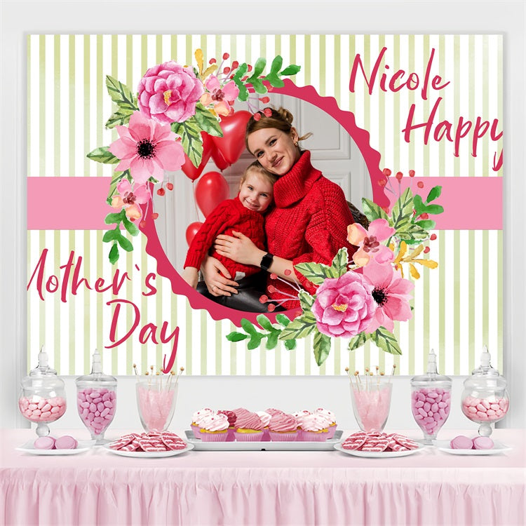 Backdrops For Mother's Day Floral Stripes Personalised Backdrop BRP3-158