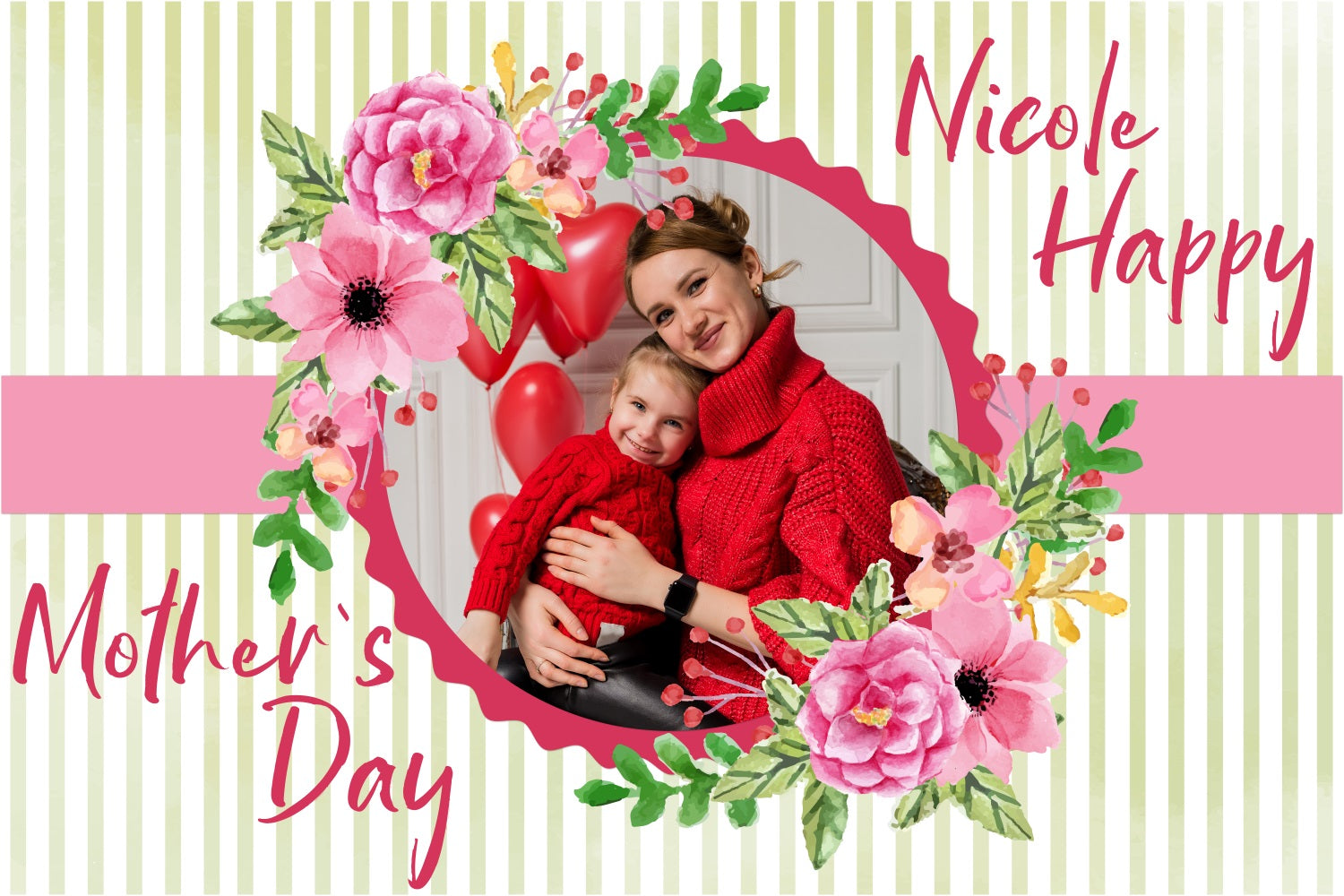 Backdrops For Mother's Day Floral Stripes Personalised Backdrop BRP3-158