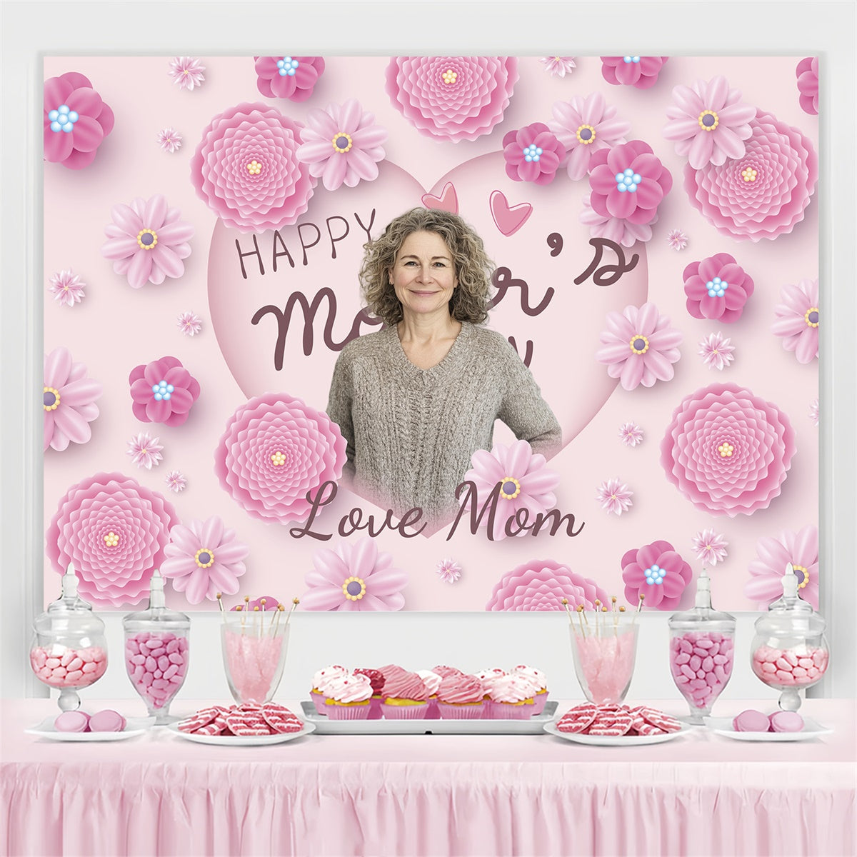 Happy Mothers Day Backdrop Soft Pink Blossom Personalized Backdrop BRP3-161