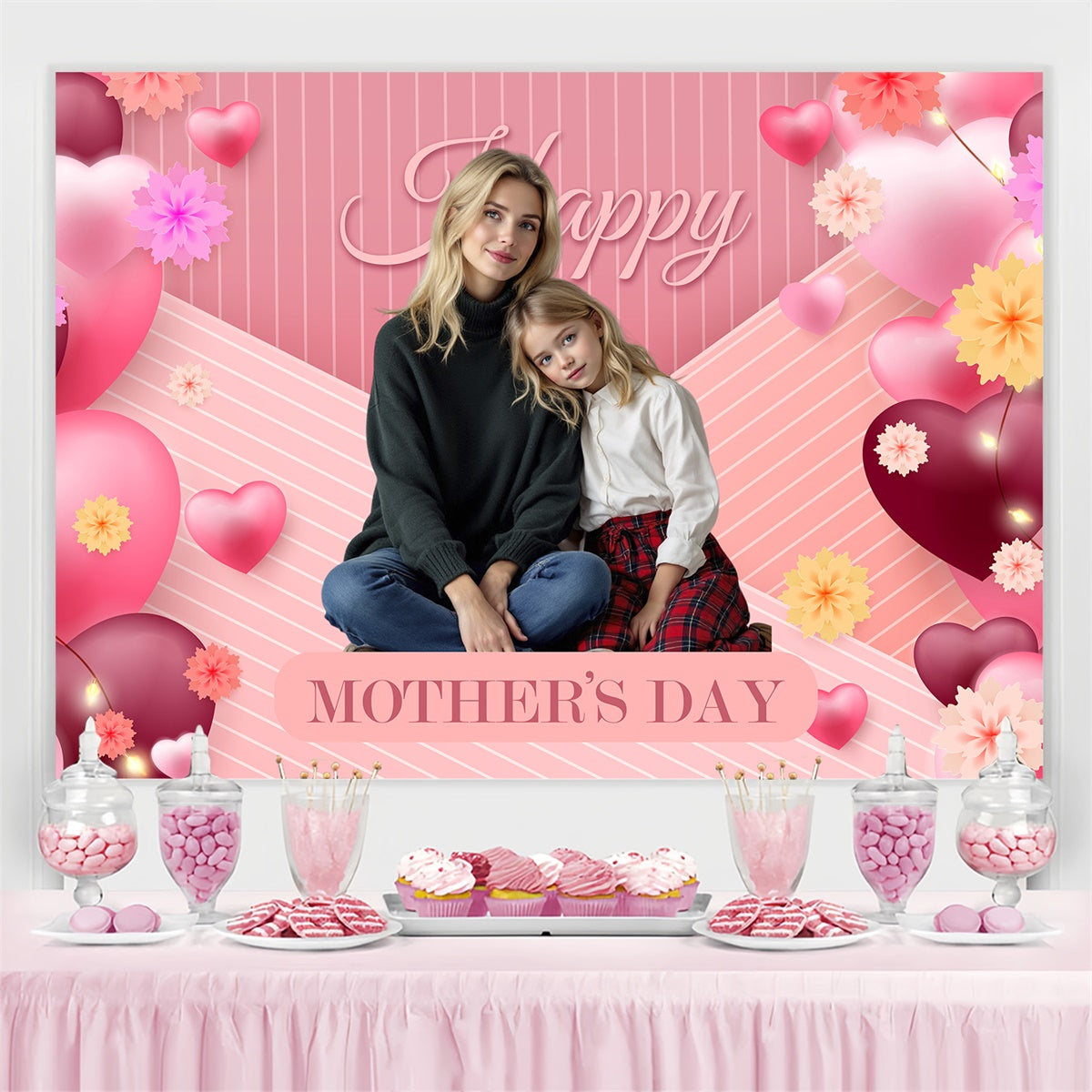 Mothers Day Backdrop Heart Balloon Floral Customized Backdrop BRP3-165