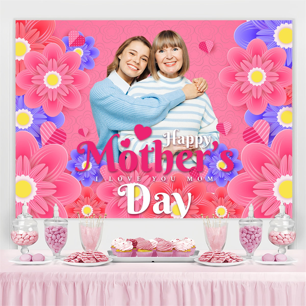 Mothers Day Photo Backdrop Vibrant Floral Happy Custom Backdrop BRP3-166